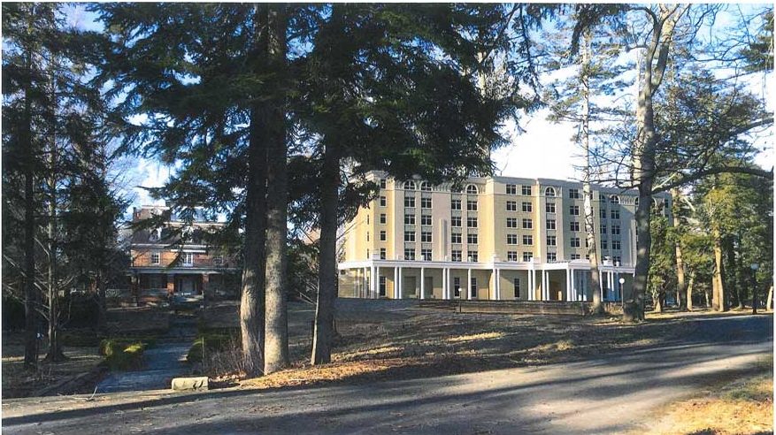 Mockup of view from street level of proposed hotel on Rand Estate