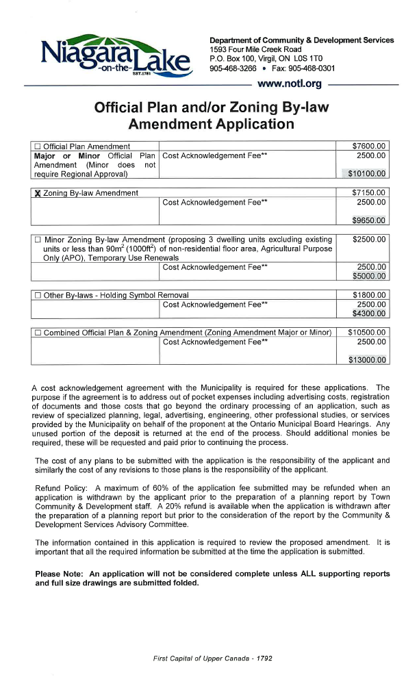 Application Form for Zoning By-law Amendment