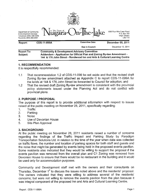 Report to Community & Development Advisory Committee Dec. 5, 2011