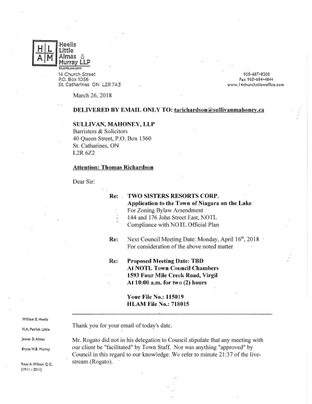 Letter from Little to Richardson re Randwood March 26 2018