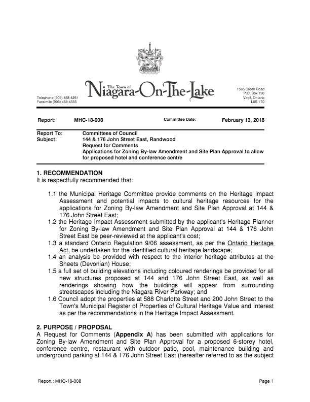 Municipal Heritage Committee staff report