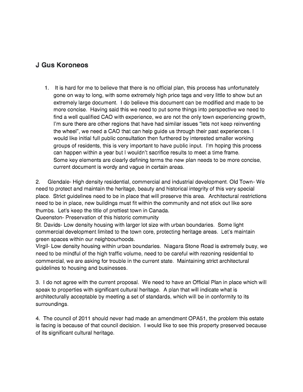 Gus Koroneos is a candidate for Council in the upcoming NOTL election who provided responses to SORE’s 7 questions.