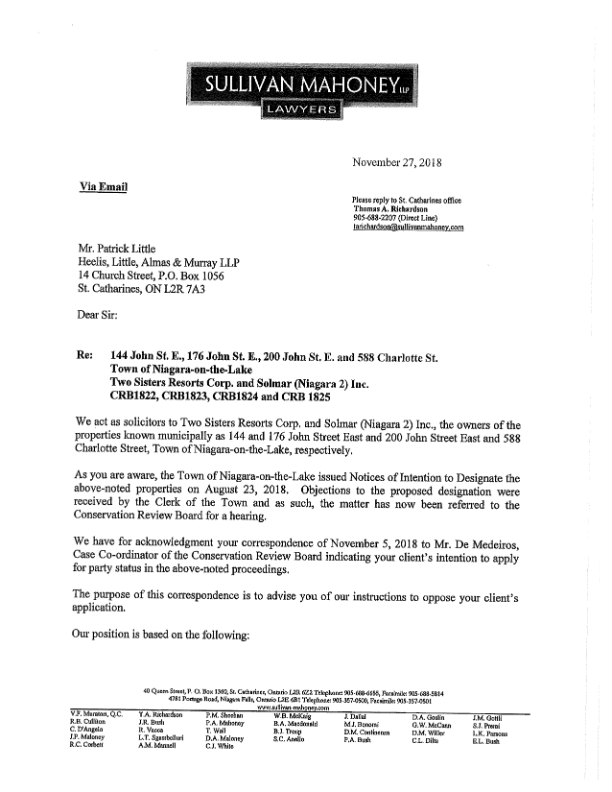 Nov. 27 letter from attorney for Two Sisters and Solmar