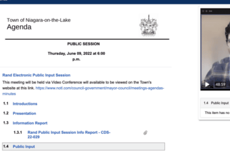 NOTL public meeting Rand subdivision June 9 2022 screen shot