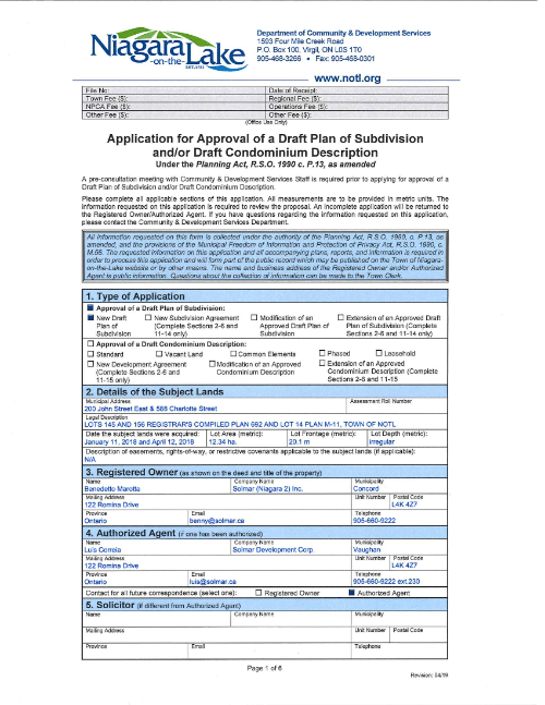 Rand Subdivision Application Form Draft Plan of Subdivision